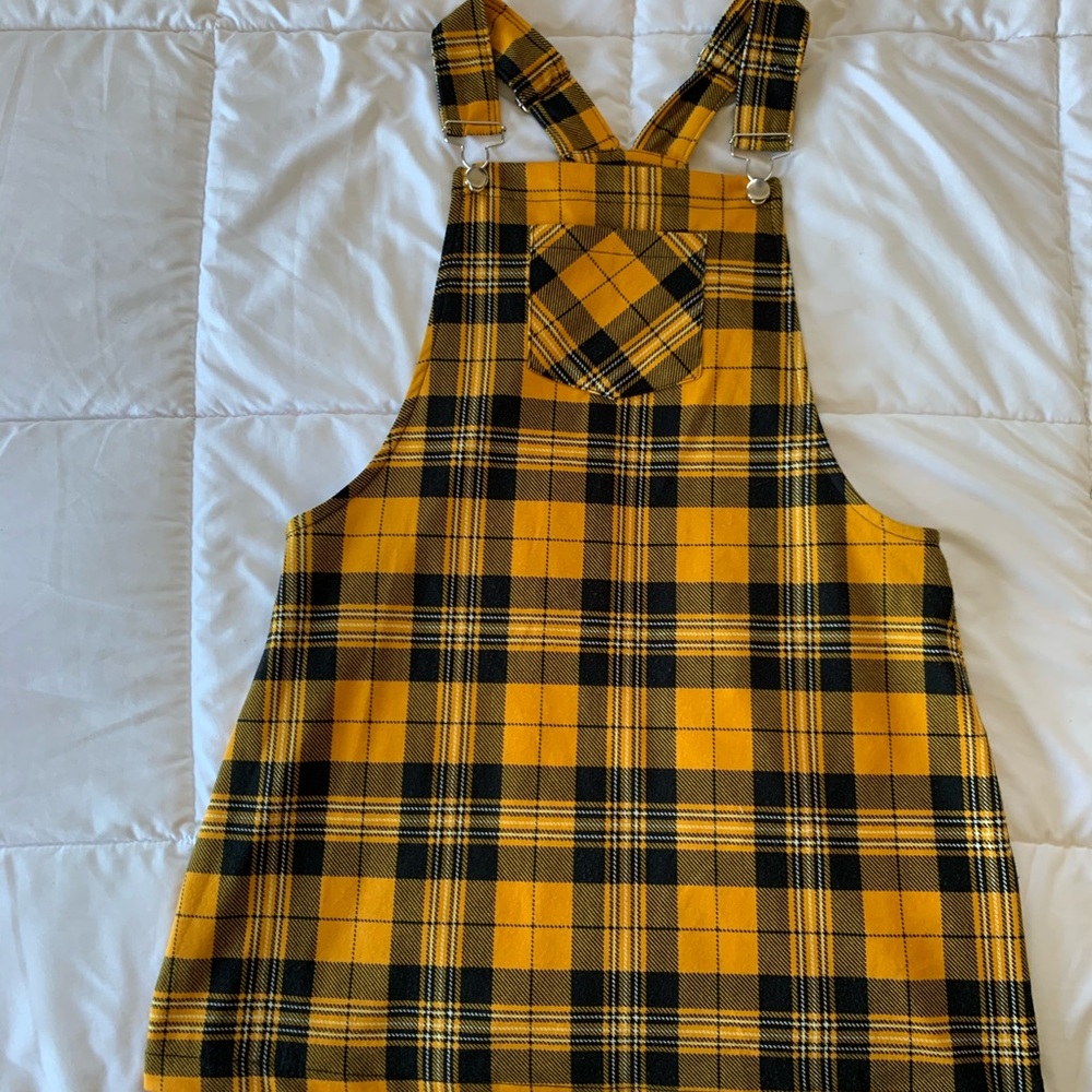 yellow overall dress